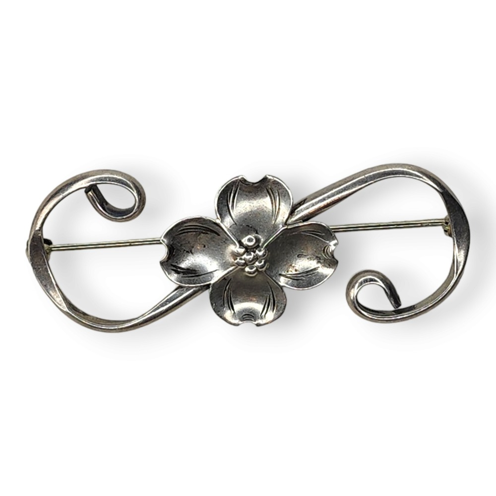 Stuart Nye Brooch Sterling Silver 925 Vintage Dogwood Flower Pin Signed‎